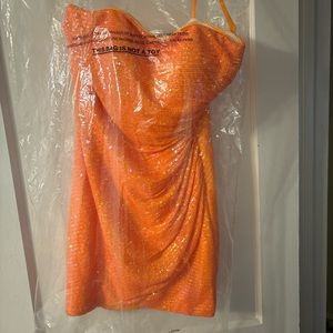 Orange strapless homecoming dress
